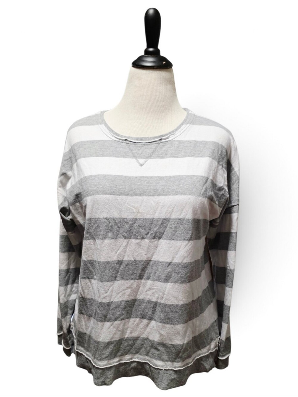 Crown & Ivy- Grey / White shirt-  Size L